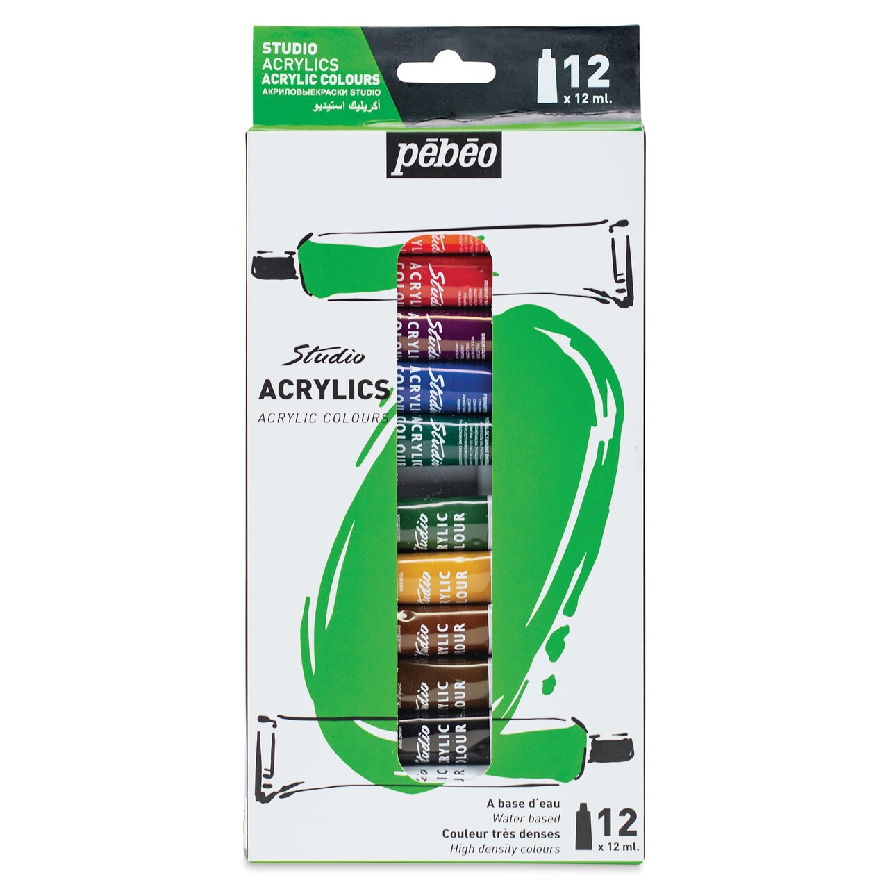 Pebeo High Viscosity Studio Acrylics - Set of 12, Assorted Colors, 12 ml Tubes